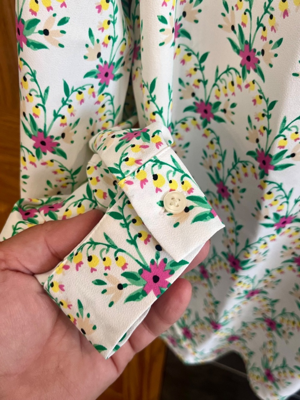 Ann Taylor Floral Camp Shirt Blouse Green Pink Yellow White Size Small Petite - Picture 6 of 10